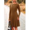 imagePRETTYGARDEN Womens Spring Fall Short Dress Ribbed Knit Crewneck Long Sleeve A Line Flowy Casual Elegant Going Out DressesBrown