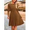 imagePRETTYGARDEN Womens Spring Fall Short Dress Ribbed Knit Crewneck Long Sleeve A Line Flowy Casual Elegant Going Out DressesBrown