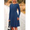 imagePRETTYGARDEN Womens Spring Fall Short Dress Ribbed Knit Crewneck Long Sleeve A Line Flowy Casual Elegant Going Out DressesDark Blue