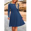 imagePRETTYGARDEN Womens Spring Fall Short Dress Ribbed Knit Crewneck Long Sleeve A Line Flowy Casual Elegant Going Out DressesDark Blue