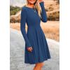 imagePRETTYGARDEN Womens Spring Fall Short Dress Ribbed Knit Crewneck Long Sleeve A Line Flowy Casual Elegant Going Out DressesDark Blue