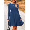 imagePRETTYGARDEN Womens Spring Fall Short Dress Ribbed Knit Crewneck Long Sleeve A Line Flowy Casual Elegant Going Out DressesDark Blue