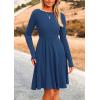 imagePRETTYGARDEN Womens Spring Fall Short Dress Ribbed Knit Crewneck Long Sleeve A Line Flowy Casual Elegant Going Out DressesDark Blue