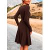 imagePRETTYGARDEN Womens Spring Fall Short Dress Ribbed Knit Crewneck Long Sleeve A Line Flowy Casual Elegant Going Out DressesDark Coffee