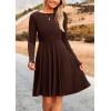 imagePRETTYGARDEN Womens Spring Fall Short Dress Ribbed Knit Crewneck Long Sleeve A Line Flowy Casual Elegant Going Out DressesDark Coffee