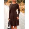 imagePRETTYGARDEN Womens Spring Fall Short Dress Ribbed Knit Crewneck Long Sleeve A Line Flowy Casual Elegant Going Out DressesDark Coffee