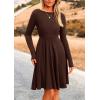 imagePRETTYGARDEN Womens Spring Fall Short Dress Ribbed Knit Crewneck Long Sleeve A Line Flowy Casual Elegant Going Out DressesDark Coffee