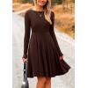 imagePRETTYGARDEN Womens Spring Fall Short Dress Ribbed Knit Crewneck Long Sleeve A Line Flowy Casual Elegant Going Out DressesDark Coffee
