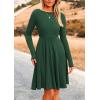 imagePRETTYGARDEN Womens Spring Fall Short Dress Ribbed Knit Crewneck Long Sleeve A Line Flowy Casual Elegant Going Out DressesDark Green