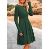 imagePRETTYGARDEN Womens Spring Fall Short Dress Ribbed Knit Crewneck Long Sleeve A Line Flowy Casual Elegant Going Out DressesDark Green
