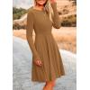 imagePRETTYGARDEN Womens Spring Fall Short Dress Ribbed Knit Crewneck Long Sleeve A Line Flowy Casual Elegant Going Out DressesDark Khaki