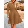imagePRETTYGARDEN Womens Spring Fall Short Dress Ribbed Knit Crewneck Long Sleeve A Line Flowy Casual Elegant Going Out DressesDark Khaki