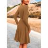 imagePRETTYGARDEN Womens Spring Fall Short Dress Ribbed Knit Crewneck Long Sleeve A Line Flowy Casual Elegant Going Out DressesDark Khaki