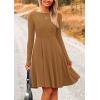 imagePRETTYGARDEN Womens Spring Fall Short Dress Ribbed Knit Crewneck Long Sleeve A Line Flowy Casual Elegant Going Out DressesDark Khaki