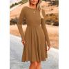 imagePRETTYGARDEN Womens Spring Fall Short Dress Ribbed Knit Crewneck Long Sleeve A Line Flowy Casual Elegant Going Out DressesDark Khaki