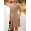 imagePRETTYGARDEN Womens Spring Fall Short Dress Ribbed Knit Crewneck Long Sleeve A Line Flowy Casual Elegant Going Out DressesKhaki