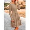 imagePRETTYGARDEN Womens Spring Fall Short Dress Ribbed Knit Crewneck Long Sleeve A Line Flowy Casual Elegant Going Out DressesKhaki