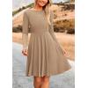 imagePRETTYGARDEN Womens Spring Fall Short Dress Ribbed Knit Crewneck Long Sleeve A Line Flowy Casual Elegant Going Out DressesKhaki