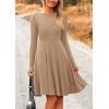 imagePRETTYGARDEN Womens Spring Fall Short Dress Ribbed Knit Crewneck Long Sleeve A Line Flowy Casual Elegant Going Out DressesKhaki