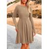 imagePRETTYGARDEN Womens Spring Fall Short Dress Ribbed Knit Crewneck Long Sleeve A Line Flowy Casual Elegant Going Out DressesKhaki