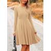 imagePRETTYGARDEN Womens Spring Fall Short Dress Ribbed Knit Crewneck Long Sleeve A Line Flowy Casual Elegant Going Out DressesLight Apricot
