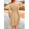 imagePRETTYGARDEN Womens Spring Fall Short Dress Ribbed Knit Crewneck Long Sleeve A Line Flowy Casual Elegant Going Out DressesLight Apricot