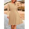 imagePRETTYGARDEN Womens Spring Fall Short Dress Ribbed Knit Crewneck Long Sleeve A Line Flowy Casual Elegant Going Out DressesLight Apricot