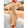 imagePRETTYGARDEN Womens Spring Fall Short Dress Ribbed Knit Crewneck Long Sleeve A Line Flowy Casual Elegant Going Out DressesLight Apricot