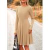 imagePRETTYGARDEN Womens Spring Fall Short Dress Ribbed Knit Crewneck Long Sleeve A Line Flowy Casual Elegant Going Out DressesLight Apricot