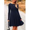 imagePRETTYGARDEN Womens Spring Fall Short Dress Ribbed Knit Crewneck Long Sleeve A Line Flowy Casual Elegant Going Out DressesNavy