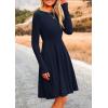 imagePRETTYGARDEN Womens Spring Fall Short Dress Ribbed Knit Crewneck Long Sleeve A Line Flowy Casual Elegant Going Out DressesNavy