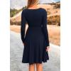 imagePRETTYGARDEN Womens Spring Fall Short Dress Ribbed Knit Crewneck Long Sleeve A Line Flowy Casual Elegant Going Out DressesNavy
