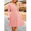 imagePRETTYGARDEN Womens Spring Fall Short Dress Ribbed Knit Crewneck Long Sleeve A Line Flowy Casual Elegant Going Out DressesPink