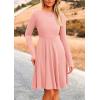 imagePRETTYGARDEN Womens Spring Fall Short Dress Ribbed Knit Crewneck Long Sleeve A Line Flowy Casual Elegant Going Out DressesPink