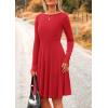 imagePRETTYGARDEN Womens Spring Fall Short Dress Ribbed Knit Crewneck Long Sleeve A Line Flowy Casual Elegant Going Out DressesRed