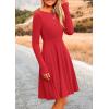 imagePRETTYGARDEN Womens Spring Fall Short Dress Ribbed Knit Crewneck Long Sleeve A Line Flowy Casual Elegant Going Out DressesRed