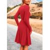 imagePRETTYGARDEN Womens Spring Fall Short Dress Ribbed Knit Crewneck Long Sleeve A Line Flowy Casual Elegant Going Out DressesRed
