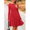 imagePRETTYGARDEN Womens Spring Fall Short Dress Ribbed Knit Crewneck Long Sleeve A Line Flowy Casual Elegant Going Out DressesRed