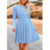 imagePRETTYGARDEN Womens Spring Fall Short Dress Ribbed Knit Crewneck Long Sleeve A Line Flowy Casual Elegant Going Out DressesSky Blue