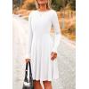 imagePRETTYGARDEN Womens Spring Fall Short Dress Ribbed Knit Crewneck Long Sleeve A Line Flowy Casual Elegant Going Out DressesWhite