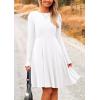 imagePRETTYGARDEN Womens Spring Fall Short Dress Ribbed Knit Crewneck Long Sleeve A Line Flowy Casual Elegant Going Out DressesWhite
