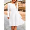 imagePRETTYGARDEN Womens Spring Fall Short Dress Ribbed Knit Crewneck Long Sleeve A Line Flowy Casual Elegant Going Out DressesWhite