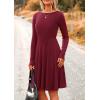 imagePRETTYGARDEN Womens Spring Fall Short Dress Ribbed Knit Crewneck Long Sleeve A Line Flowy Casual Elegant Going Out DressesWine Red