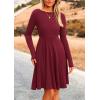 imagePRETTYGARDEN Womens Spring Fall Short Dress Ribbed Knit Crewneck Long Sleeve A Line Flowy Casual Elegant Going Out DressesWine Red