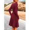 imagePRETTYGARDEN Womens Spring Fall Short Dress Ribbed Knit Crewneck Long Sleeve A Line Flowy Casual Elegant Going Out DressesWine Red