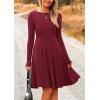 imagePRETTYGARDEN Womens Spring Fall Short Dress Ribbed Knit Crewneck Long Sleeve A Line Flowy Casual Elegant Going Out DressesWine Red