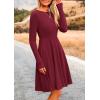 imagePRETTYGARDEN Womens Spring Fall Short Dress Ribbed Knit Crewneck Long Sleeve A Line Flowy Casual Elegant Going Out DressesWine Red