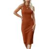 imagePRETTYGARDEN Women Bodycon Midi Dress 2025 Summer Spring Casual Vacation Sundress Fitted Sleeveless Tank DressesBrick Red