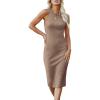 imagePRETTYGARDEN Women Bodycon Midi Dress 2025 Summer Spring Casual Vacation Sundress Fitted Sleeveless Tank DressesCoffee