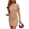 imagePRETTYGARDEN Womens Spring Dresses 2025 Summer Work Business Casual Bodycon Short Sleeve Sweater Cocktail Sheath DressApricot